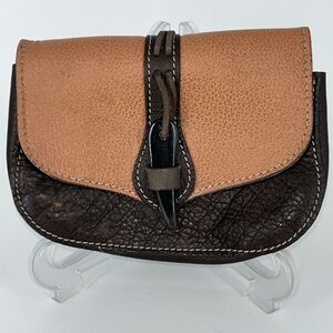 Viking-style leather belt pouch with a horn clasp